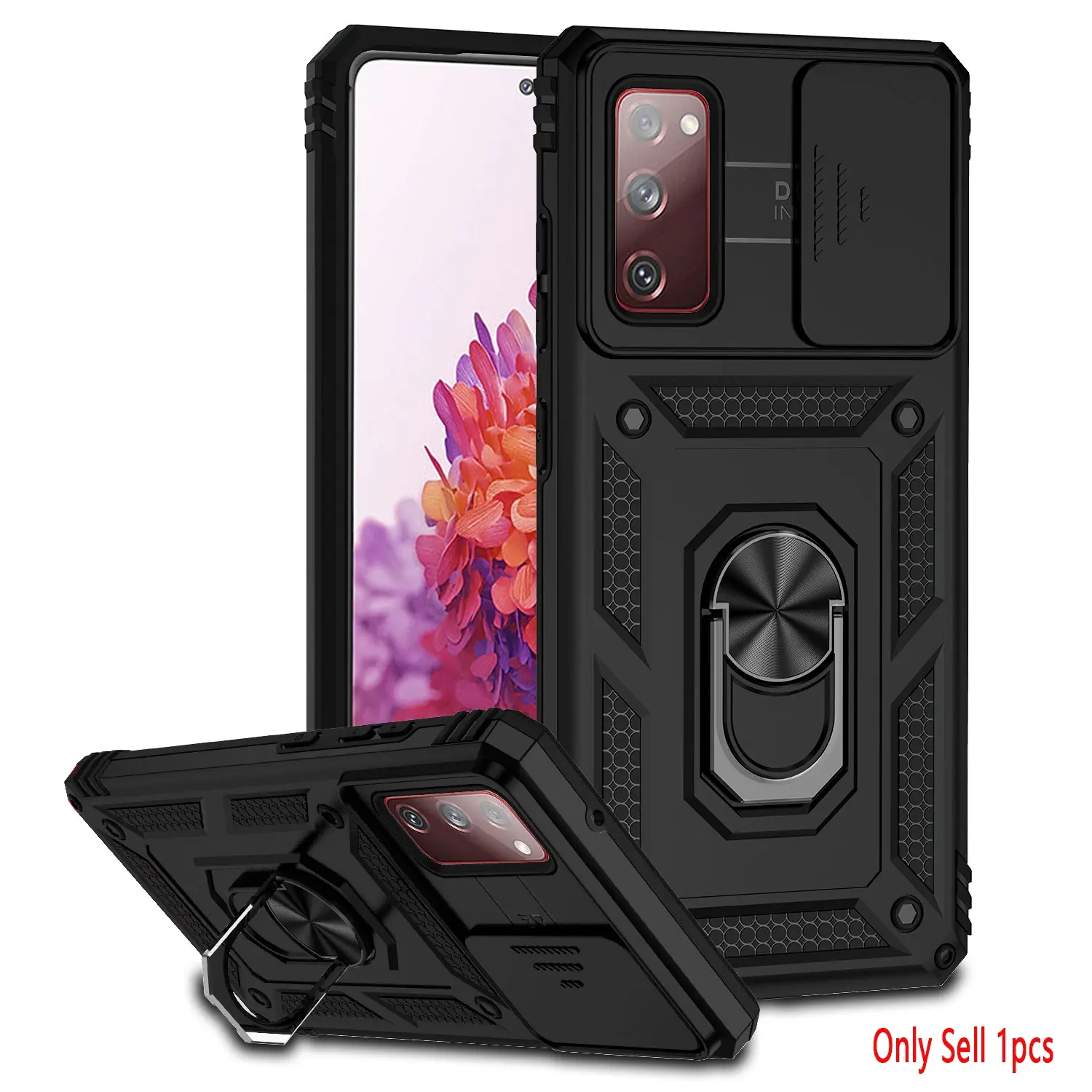 Case for Samsung S20 Fe Removable Lens Cover, Heavy-Duty Full Body Protection, 360° Rotatable Ring Stand, Military Style for samsung s20 fe case Case, Protective Smartphone Cover