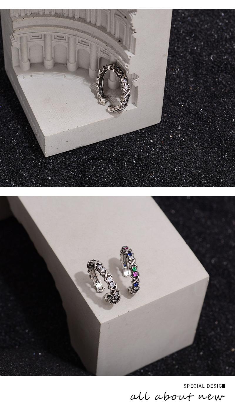 925 Silver Open Finger Ring Rainbow Color Stone Punk Geometric Stackable Cross For Women Girl Jewelry Gift