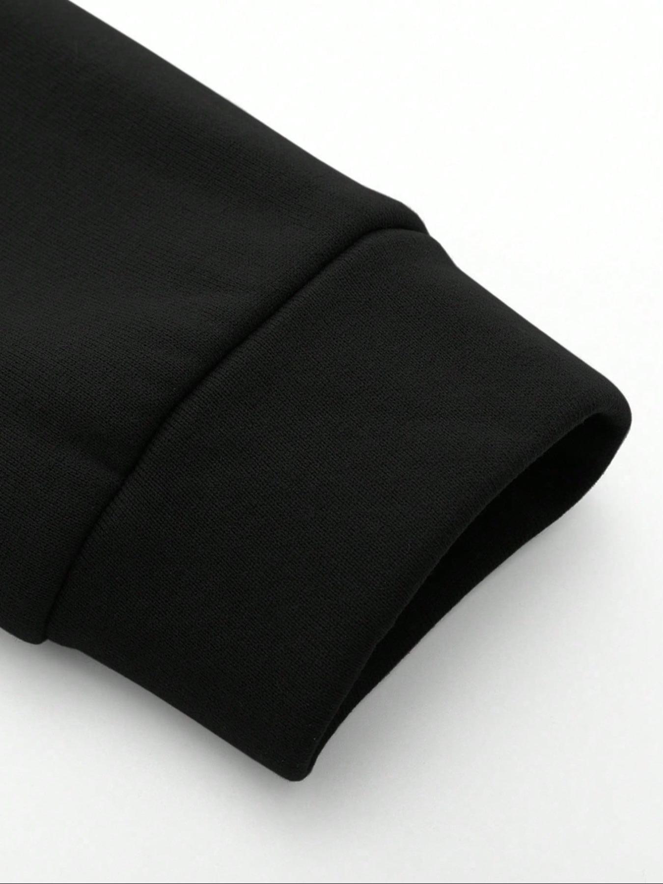 Men's Fleece Lined Zipper Hoodie Jacket, Winter Warm Sports Sweatshirt, Letter & Cross Print Long Sleeve Hooded Top for Outdoor Wear