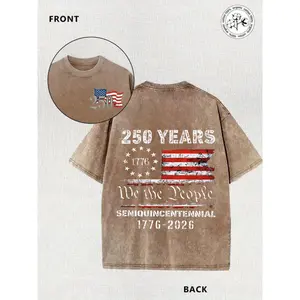 Women's Trend Oversized Loose Shortsleeve 100% Cotton T-Shirt - Double-Sided Washed Design, US 250th Anniversary Commemoration with American Flag & "We The People" Phrase