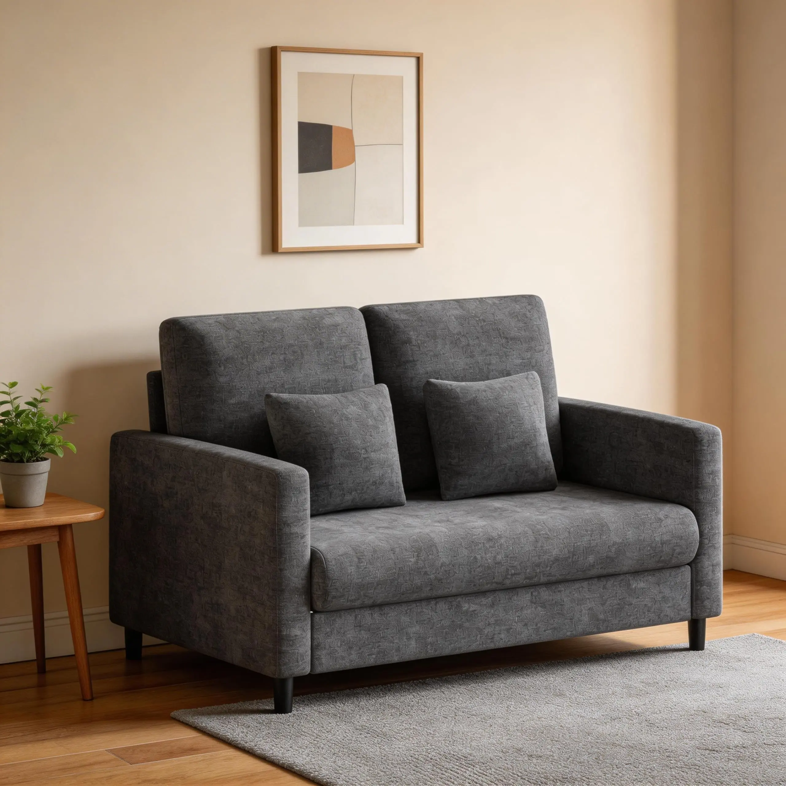 Garvee 52-Inch Loveseat Sofa in Plush Teddy Fabric, Compact Wood Frame Love Seat for Living Room or Bedroom, No Assembly Needed, Blue Grey, Ideal for Small Spaces