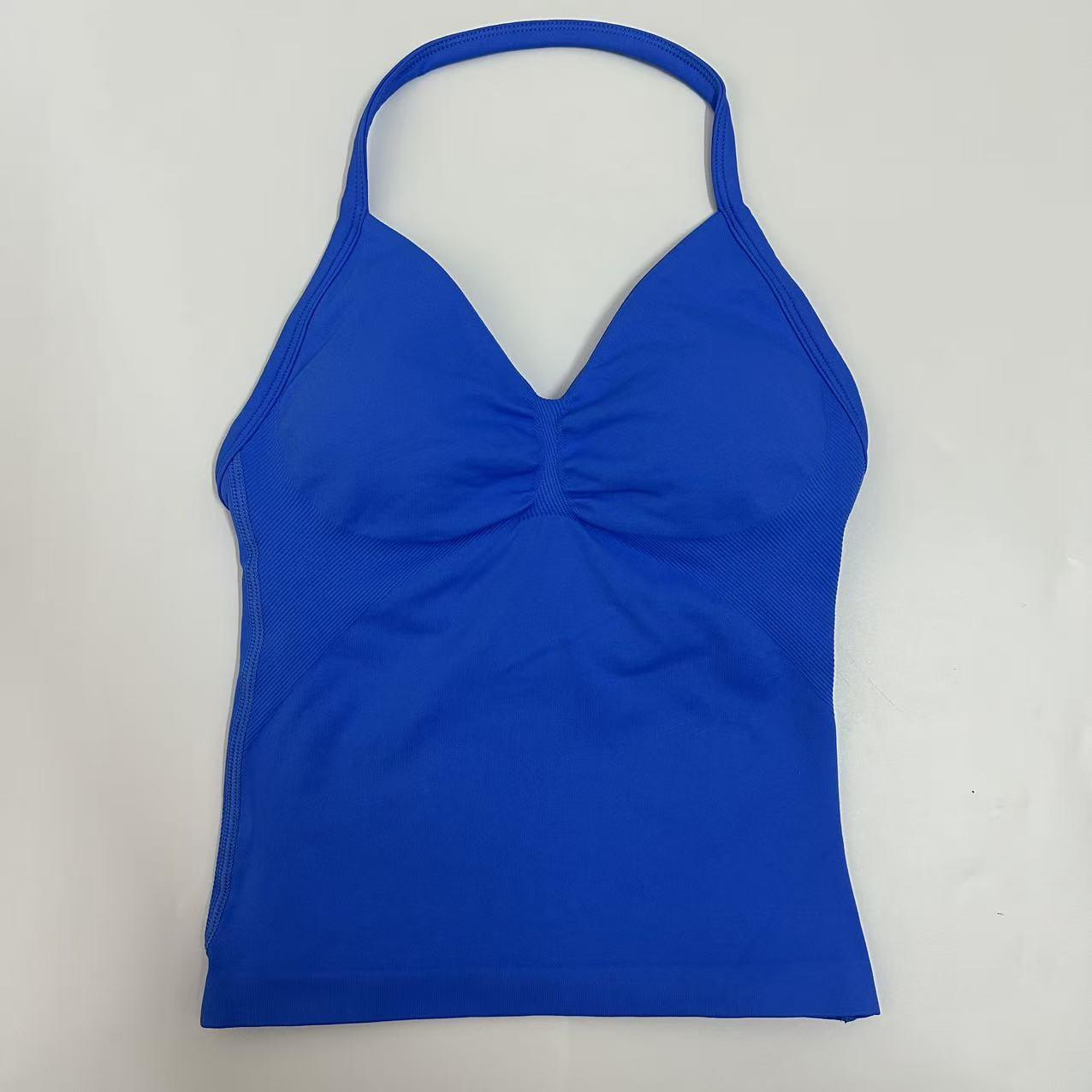 DFYNE Backless Fitness Tank Top with Built-in Bra Pads, Long Straps, and Elongated Cuffs for a Slimming Look, Ideal for Yoga Training.