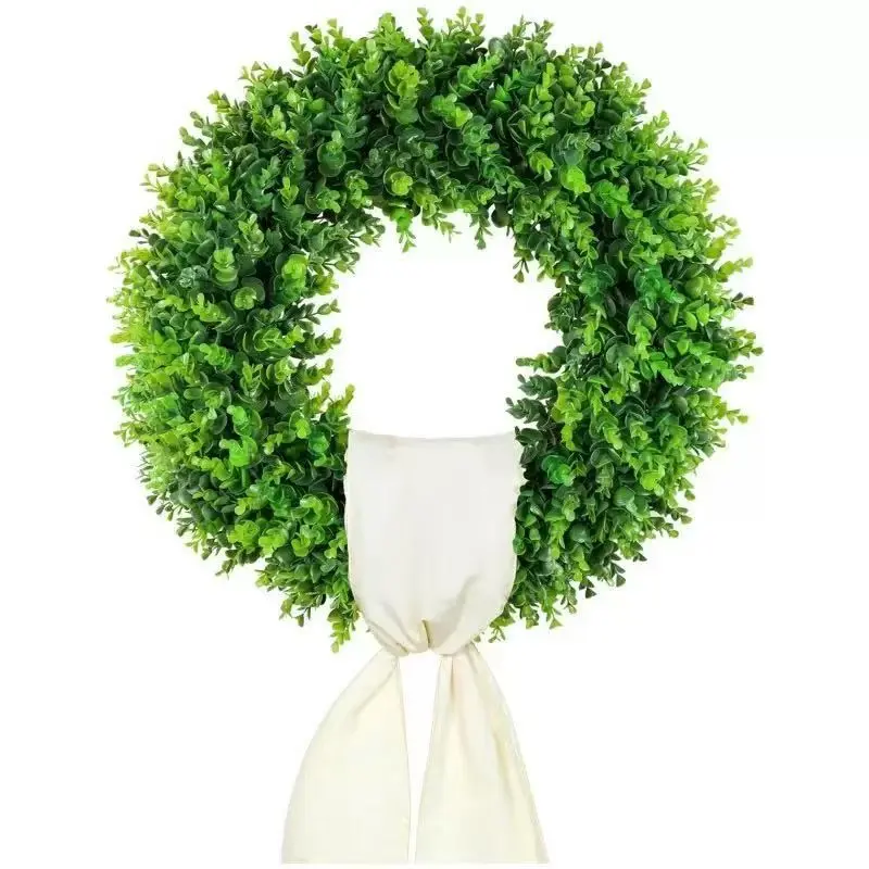 20'' Boxwood Wreaths Front Door Artificial Wreath, Spring Summer Christmas Farmhouse Wedding Wreath, Indoor Outdoor with Decorative Ribbon