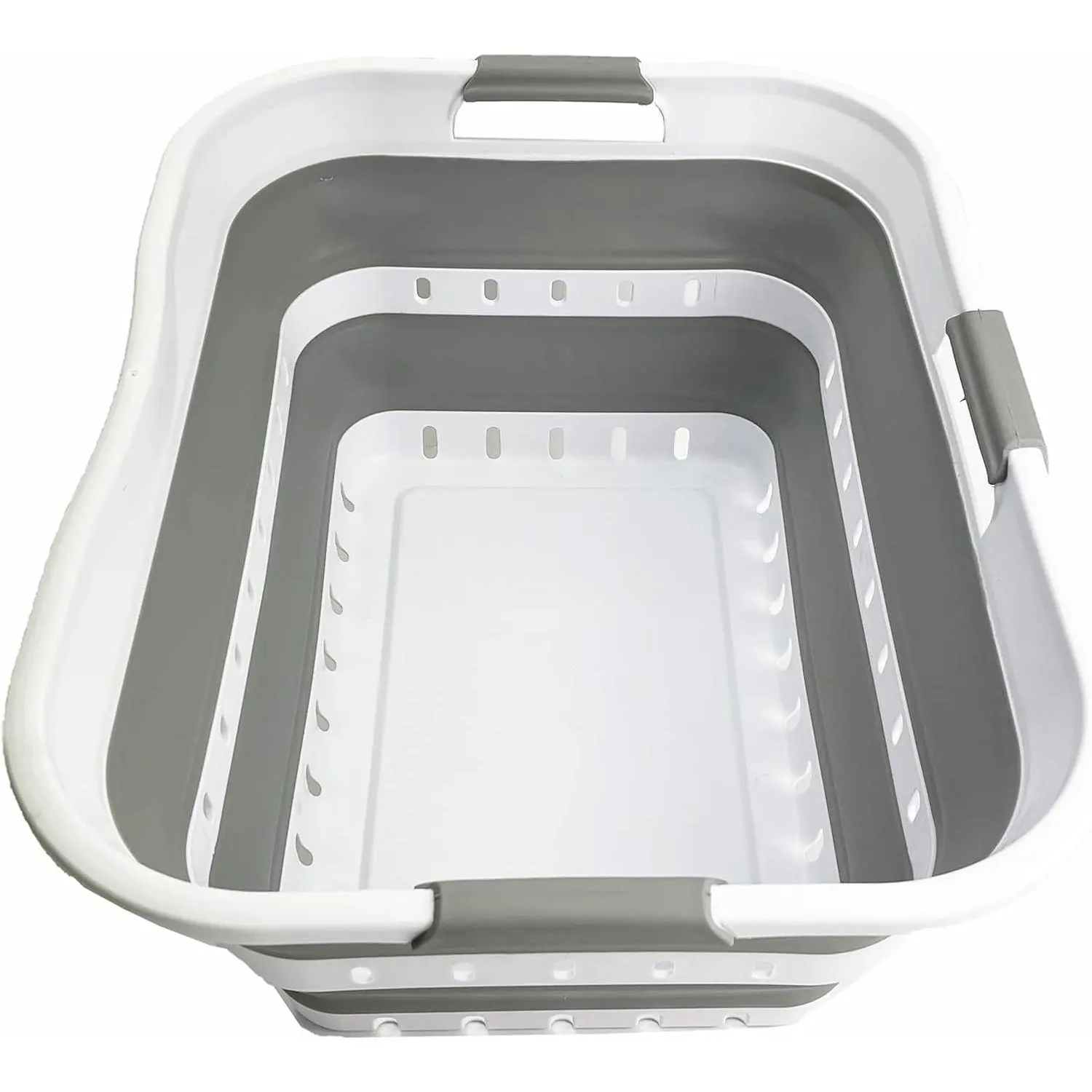 42L (11 gallon) Collapsible Plastic Laundry Basket - Foldable Pop Up Storage Container/Organizer - Space Saving Hamper/Basket (1, Grey/White)