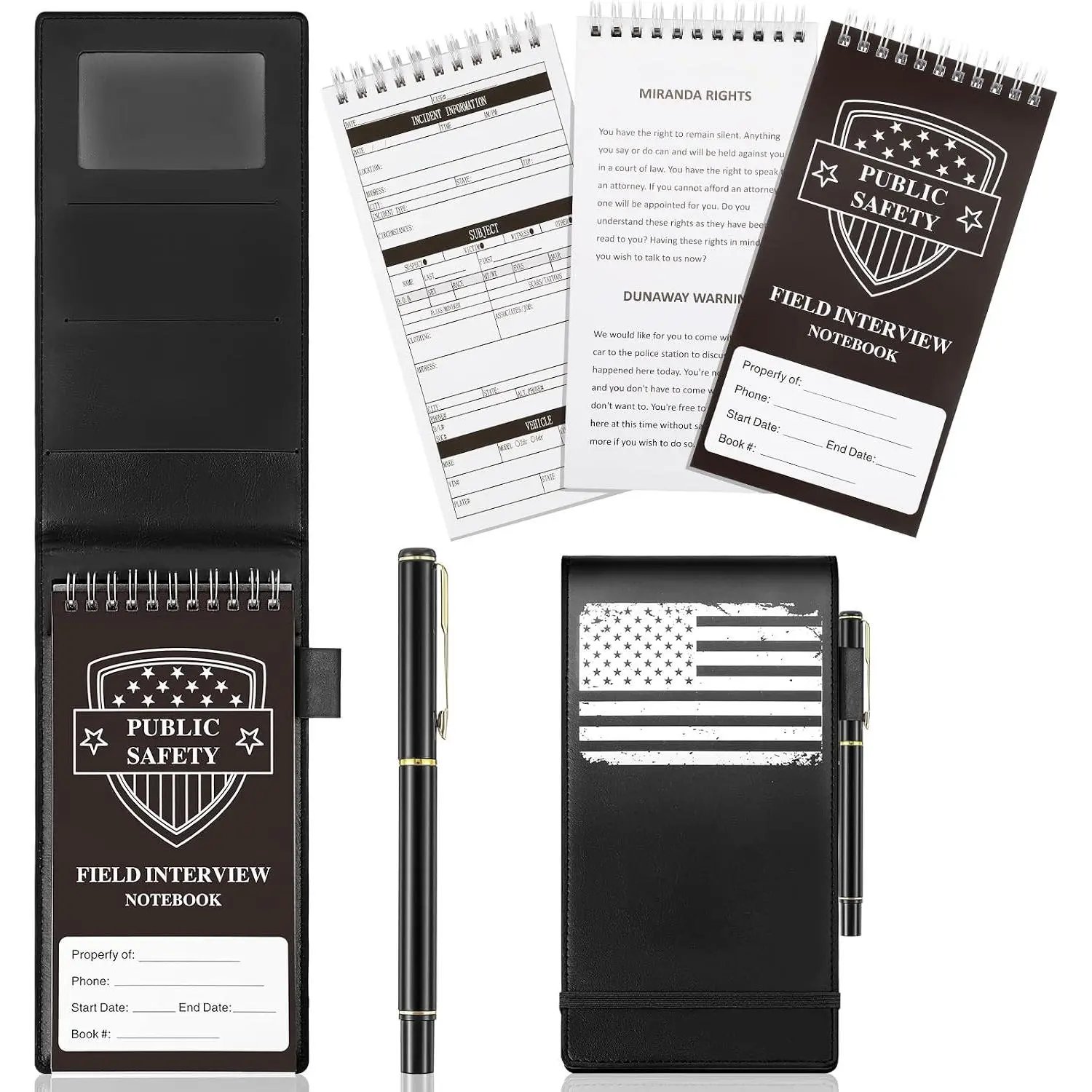 3 count  Field Interview Notebook with PU Leather Cover Pen,  Steno Notepads, Pocket Law Enforcement Ticket Book for Officers, Patrol &  Duty, 70 Sheets, 4 x 8 Inch