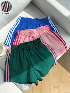 Women's Quick-Dry Breathable Sporty Shorts, Loose Fit Elastic Waist Summer Casual Pants, Y2K Fashion Stripe Home Wear, Casual Athleisure Shorts