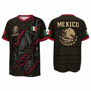 2026 Mexico Soccer Jersey for Men, Black and Gold Retro Football Shirt with Chichen Itza Pyramid & Golden Eagle Design, Aztec Tribal Style V-Neck Jersey - Perfect Gift for Mexican Fans