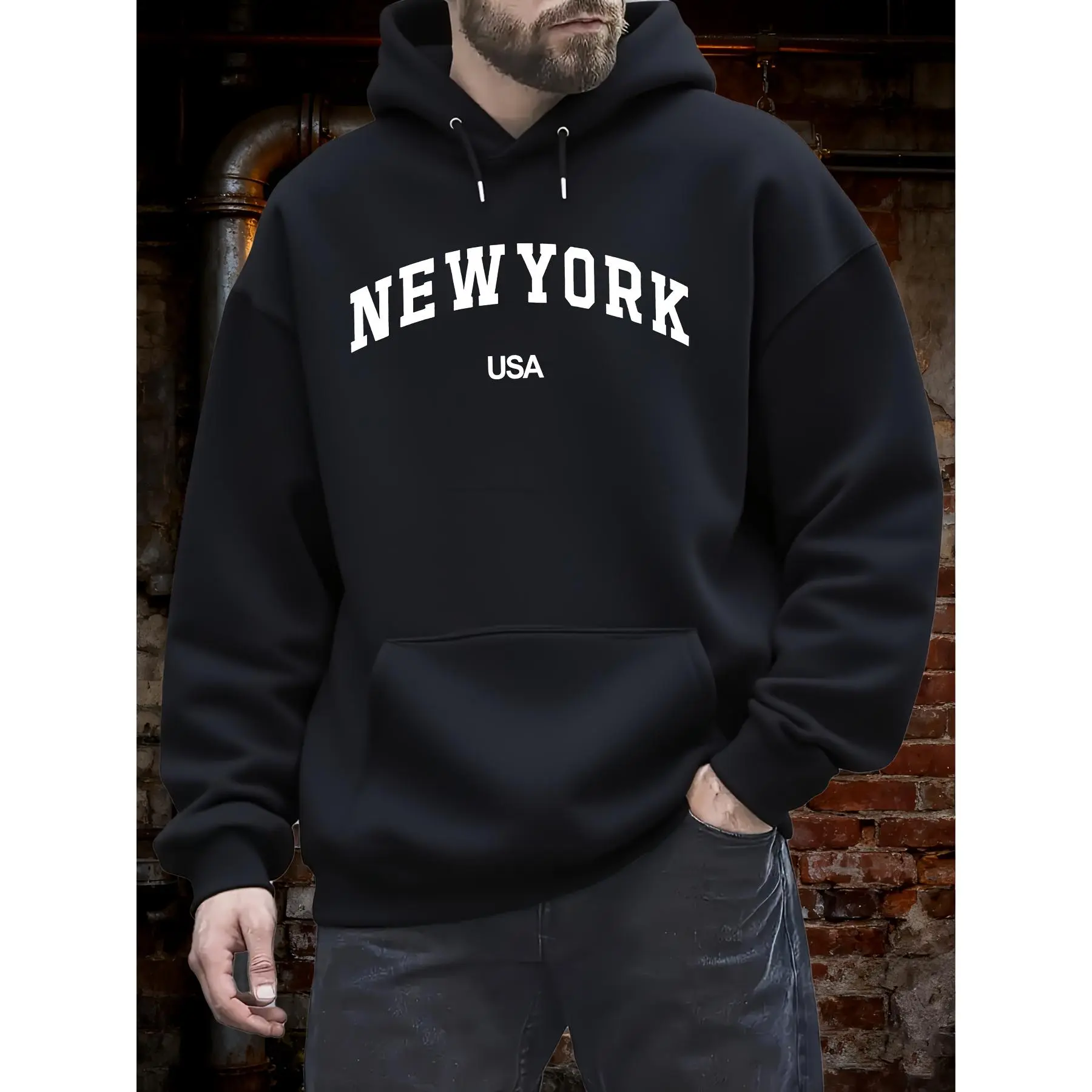 Men's Casual Graphic Print Hoodie, Pullover Sweatshirt with Drawstring and Kangaroo Pocket for Everyday & Golf, Menswear, Tops, Long Sleeve