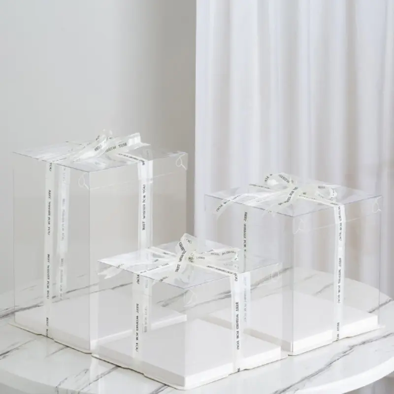 3-Pack  Tall Gift Boxes Clear cake Box with Ribbon,Ideal for Large 8" Tall Layer Tiered Cakes and Clear Gift Boxes for Wedding Party and Gift Display