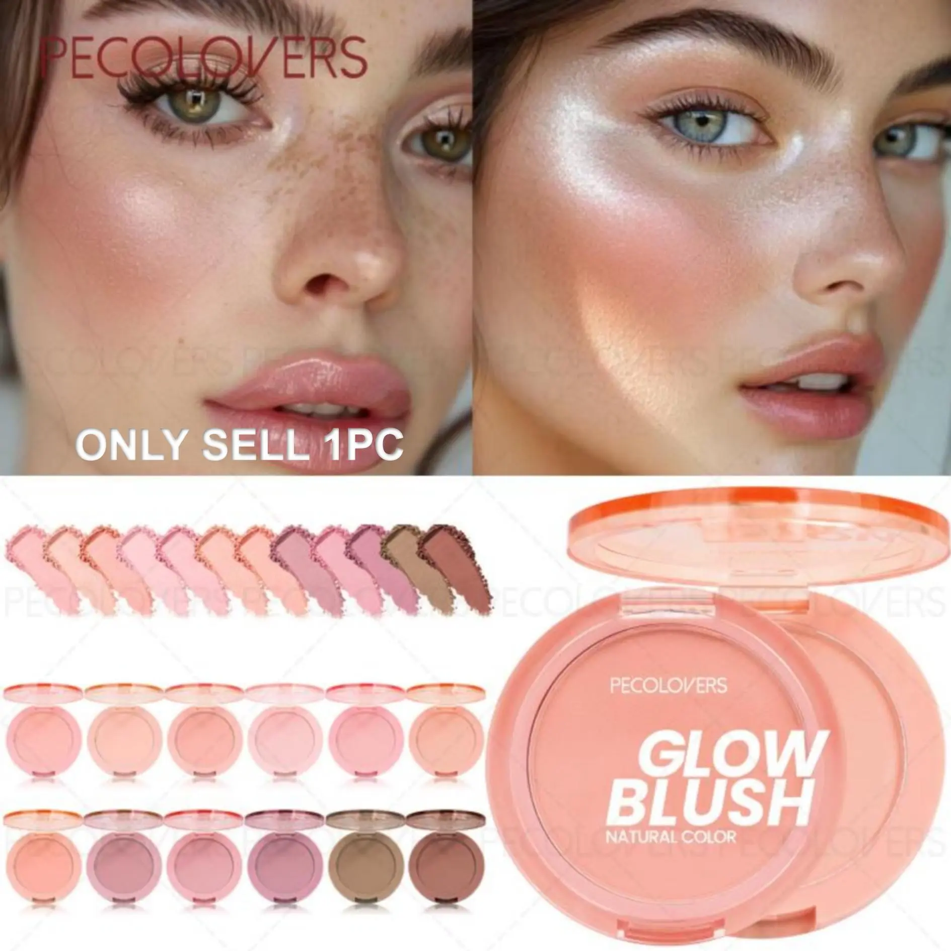 1PC Glow Blush- Low-Saturation Soft Gradient Matte Finish, Rich In Colors, Nude Makeup, Monochrome Blush Palette, Suitable for Beginner, Lightweight Natural Look, Everyday Cosmetics Makeup