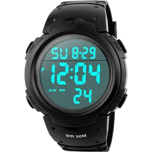 Men's Digital  Watch,50M Water Resistant,50mm Large ,Stopwatch,,EL Backlight,Black,Ideal for ,Referee,Outdoor Work,Running  & Daily Wear