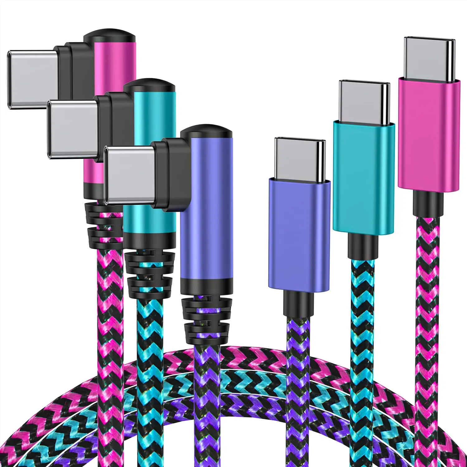 USB C  to USB C : [6ft/3Pack/60W] Nylon Braided Type C Charger   Right Angle USBC to USBC  Charger Cord for  16 Pro Max 15 S25 Ultra S24 iPad Pro MacBook
