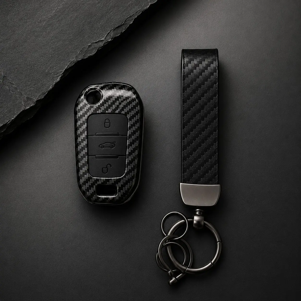 Car Key Case, Car Key Holder with Keychain, Car Key Accessory for Peugeot 208 308 T9 508 2008 3008 4008, Compatible with Citroen C4, Opel Corsa Crossland X, Car Accessories