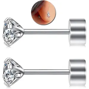 20G  G23 Titanium Cubic Zirconia  Flat  Earrings for Women and Men,Nickel-Free and    Studs,Cartilage Stud Earrings for  Ears,Fashion   for