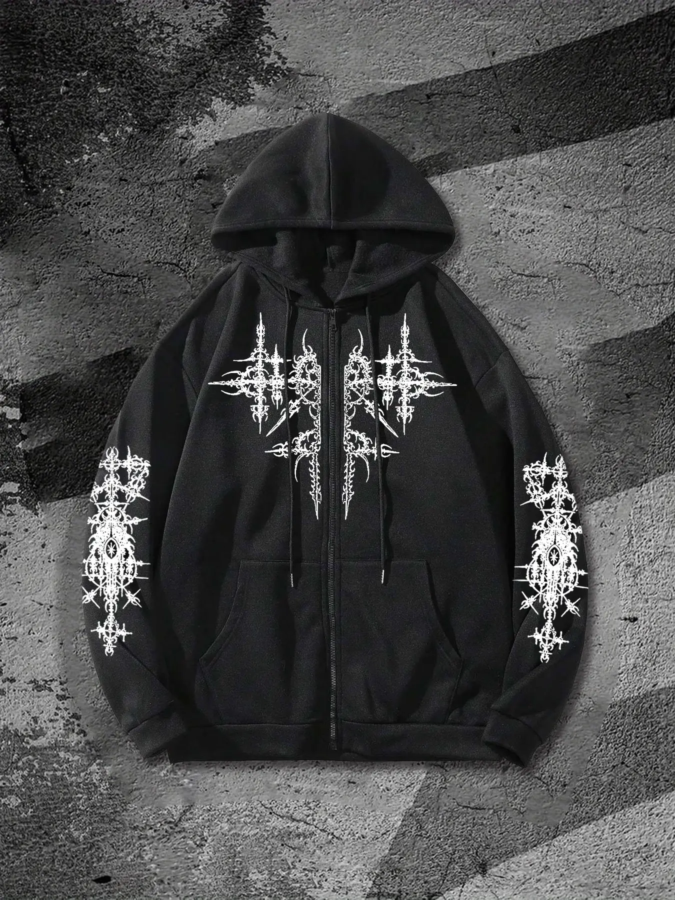 Men's Gothic Dark Style Graphic Hoodie, Casual Long Sleeve Asymmetrical Jumper, Fall & Winter Loose-Fit Streetwear, Comfortable Home Wear