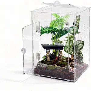 Large Jumping Spider Enclosure, Acrylic Ventilated Terrarium with Magnetic Front and Top Doors, 8.5x8.5x12 Inch, Transparent, Lockable (Large Size)