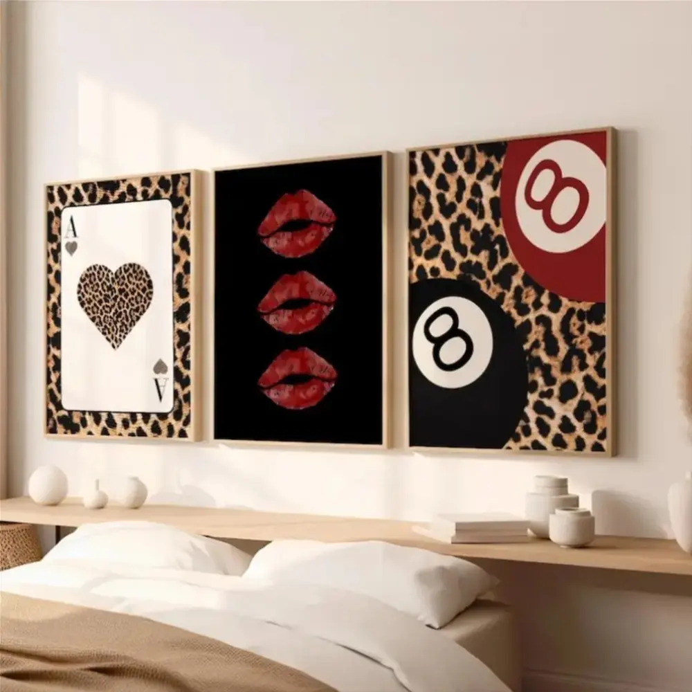 3-Piece Wooden Frame Set, Hawaiian Style Hibiscus Canvas Wall Art, Cheetah Print Poster, Ideal Bedroom Decor for Girls
