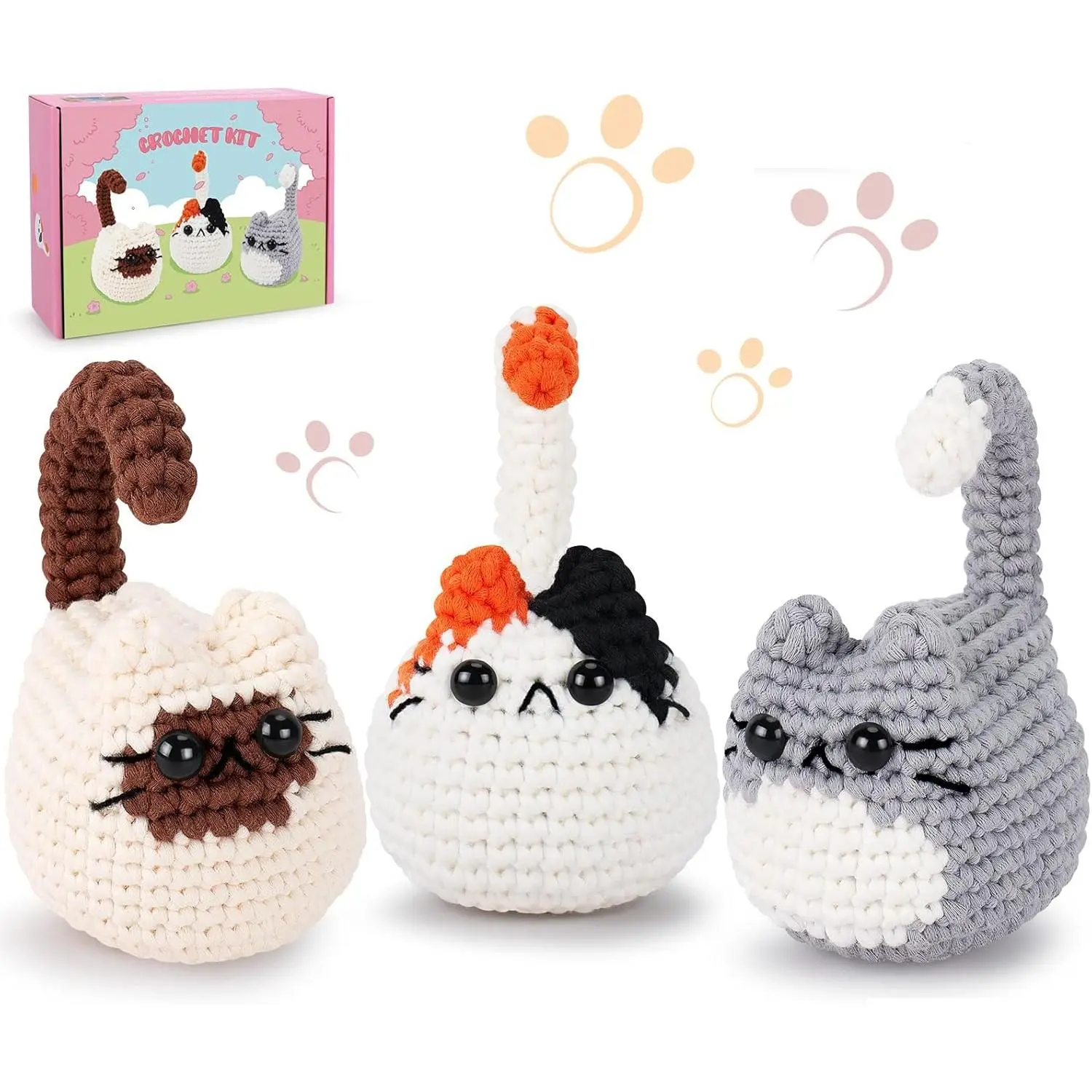 Crochet Kit for Beginners-3PCS Cats Crochet Kits,Teacher Appreciation Gifts for Women, Crochet Starter Kit with Step-by-Step Video Tutorials,Crochet  Kits DIY Craft Learn to Crochet Kits