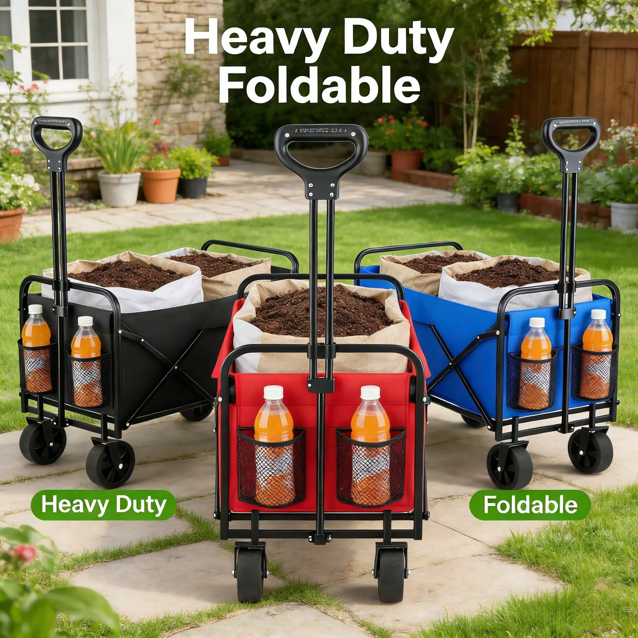 [680 LBS Capacity] Heavy-Duty All-Terrain Folding Utility Wagon, Large Multi-Use Storage Cart for Camping, Hunting Gear Transport, Black Compact Foldable Design