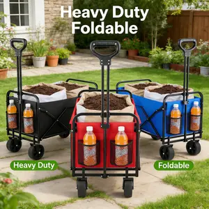 [680 LBS Capacity] Heavy-Duty All-Terrain Folding Utility Wagon, Large Multi-Use Storage Cart for Camping, Hunting Gear Transport, Black Compact Foldable Design