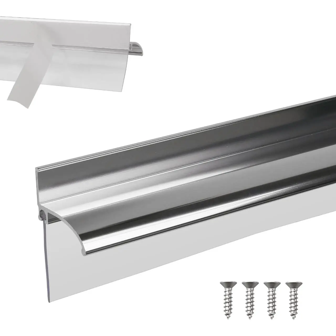 32" Shower Door Bottom Deflector for Chrome Framed Shower Door | Drip Rail  with Vinyl Sweep,Attach pre adhesive installation tape and screws