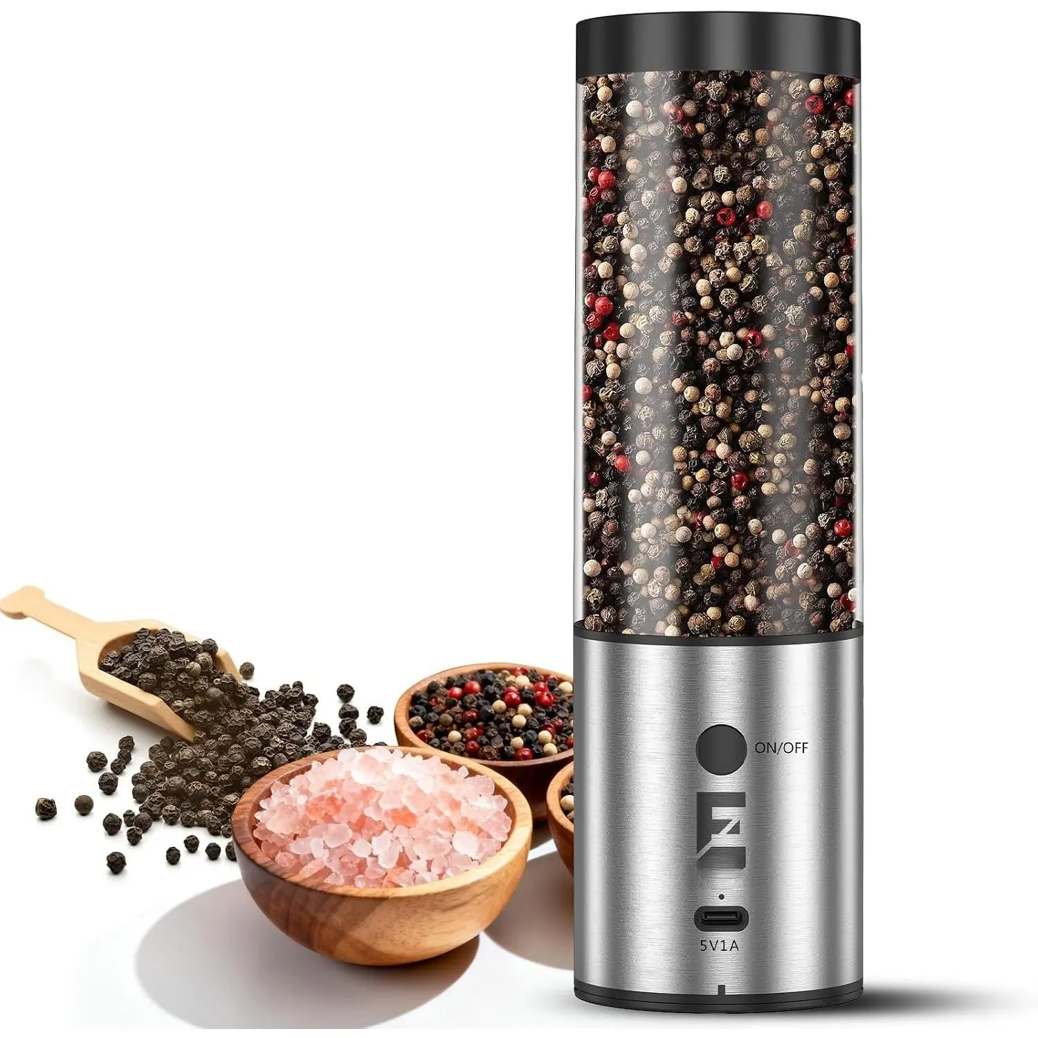 Electric Salt & Pepper  Set  - Handed Automatic Pepper Mill with LED Light Adjustable Coarseness Large - Capacity Refillable Mill Durable Ceramic Core   Seasoning