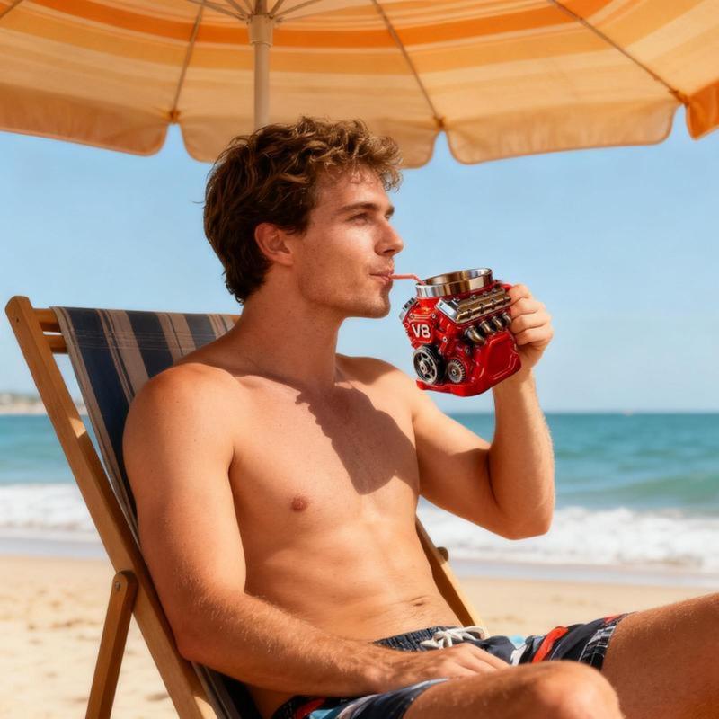 Engine-themed coffee mug, a retro-styled, realistic V8 engine stainless steel mug, a personalized double-walled insulated car mug with a handle, the perfect gift for Father's Day, Christmas, husbands, mechanics, and car enthusiasts. Engine-themed coffee mug, a retro-styled, realistic V8 engine stainless steel mug, a personalized double-walled insulated car mug with a handle, the perfect gift for Father's Day, Christmas, husbands, mechanics, and car enthusiasts.