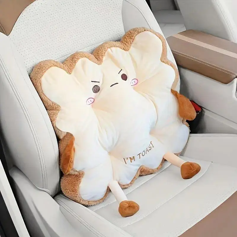 Cute Cartoon Toast Car Interior Cushions Set - Padded Seat Backrest, Supportive Seat Pad, Soft Anti-Fatigue Lower Back Support, Washable Non-Slip Universal Car Accessories for Long Drives, Accessories For Car