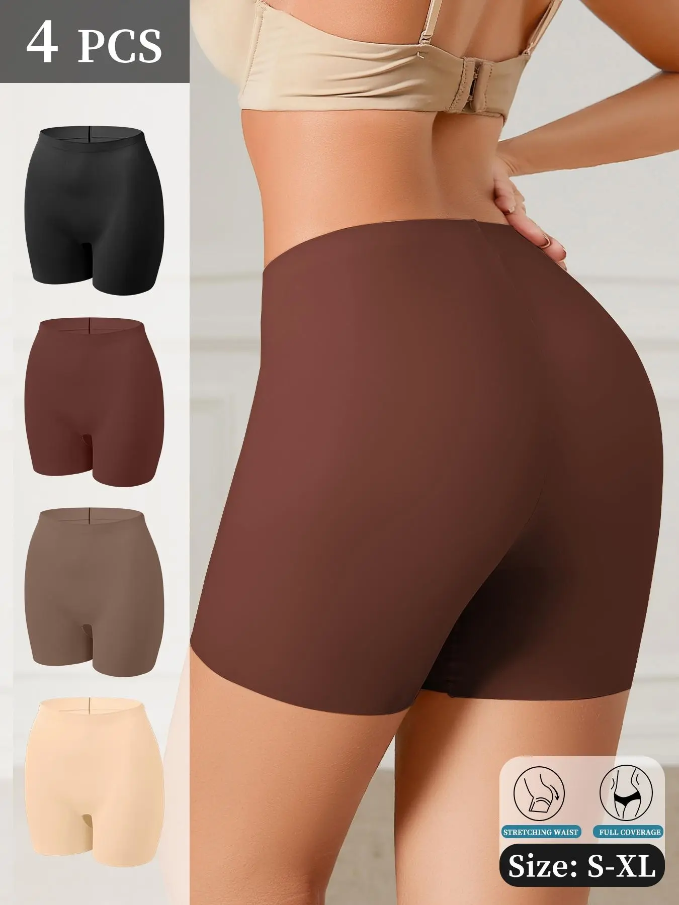 Women's Sporty High Waist Fitted Boxers, Soft Comfortable Plain Short Pants, All Seasons Workout Trunks, 1/2/4 Pack