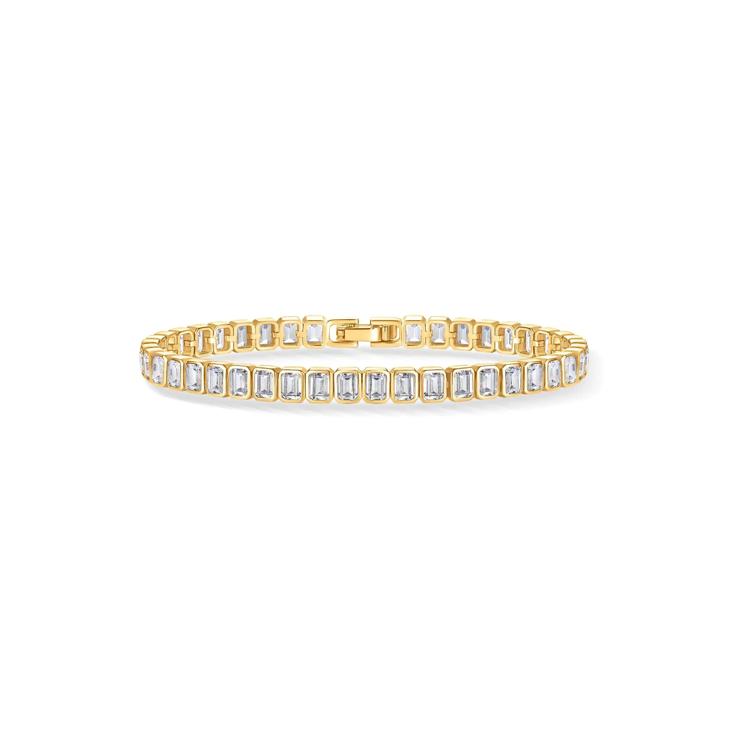 14K Gold Plated Emerald Cut Cubic Zirconia Classic Tennis Bracelet for Women, Sizes 6 Inches - 7.5 Inches