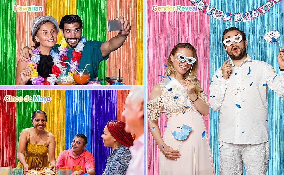 2 Pack Glitter Pink Backdrop, 3.28 FT x 7.05 FT Birthday Party Decorations, Pink Fringe Curtains Foil Streamer Tinsel, Pink Curtains Photo Backdrop Happy Birthday Valentines Day Backdrop