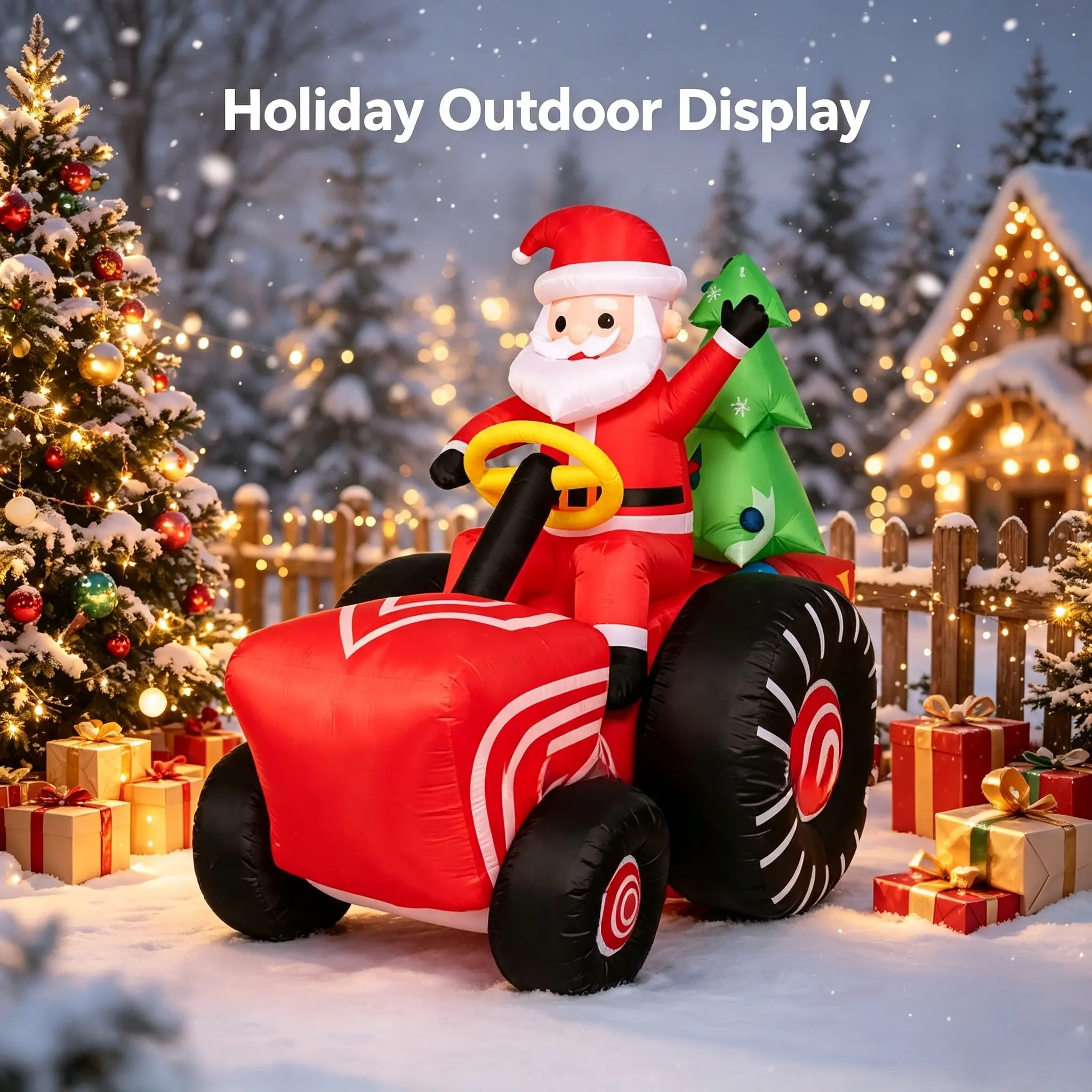 6.56 FT Christmas Inflatable Santa Claus Driving Tractor, Water‑Resistant Fabric, Free Blower Included, Outdoor Yard Garden Christmas Holiday Decoration for Family & Kids