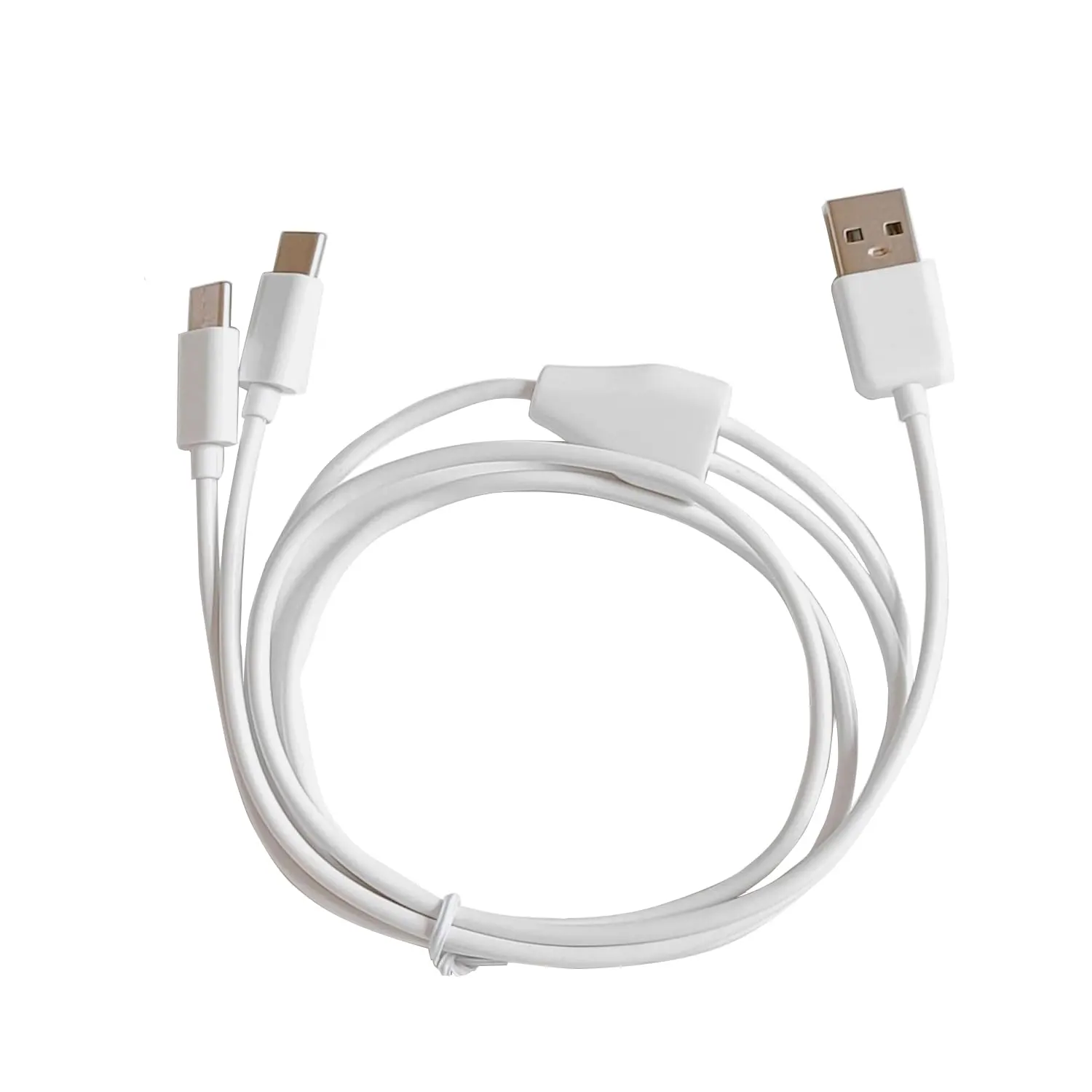 2-in-1 USB-A to USB-C Splitter Connector Cord, 3.3 FT White Synthetic Cable for Mobile Phone/Tablet Electronic Devices