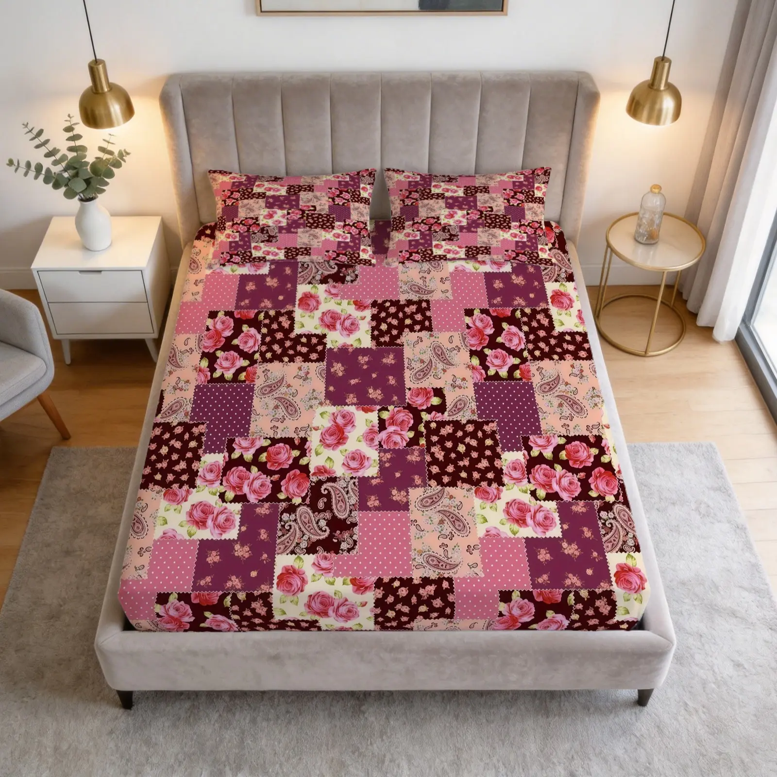 3-Piece Paisley Patchwork Pattern Bed Sheet Set, Soft And Comfortable Bedding Set, Including 1 Bed Sheet And 2 Pillowcases (Excluding Pillow Core), Suitable For Teenagers And Adults, Dormitory And Bedroom Scenes