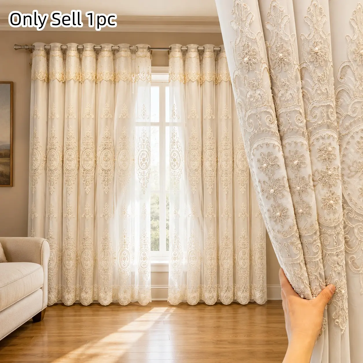 1pc Luxurious European Royal Curtains, Elegant Embroidered Lace Semi-Transparent Drapes, Perfect for Bedroom and Living Room, Vintage Court Style Window Decor