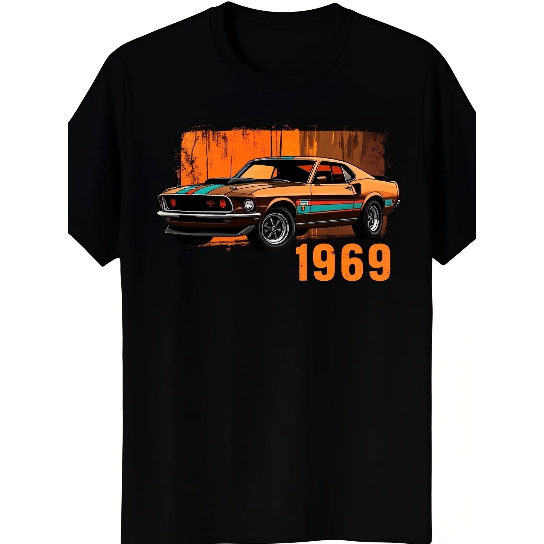 Men's Vintage 1969 Muscle Car Graphic Oversize Tsh unisex soft cotton short sleeve t shirt, vintage graphic casual tee for men women teens, perfect birthday holiday gift for camping travel gym daily street  wear
