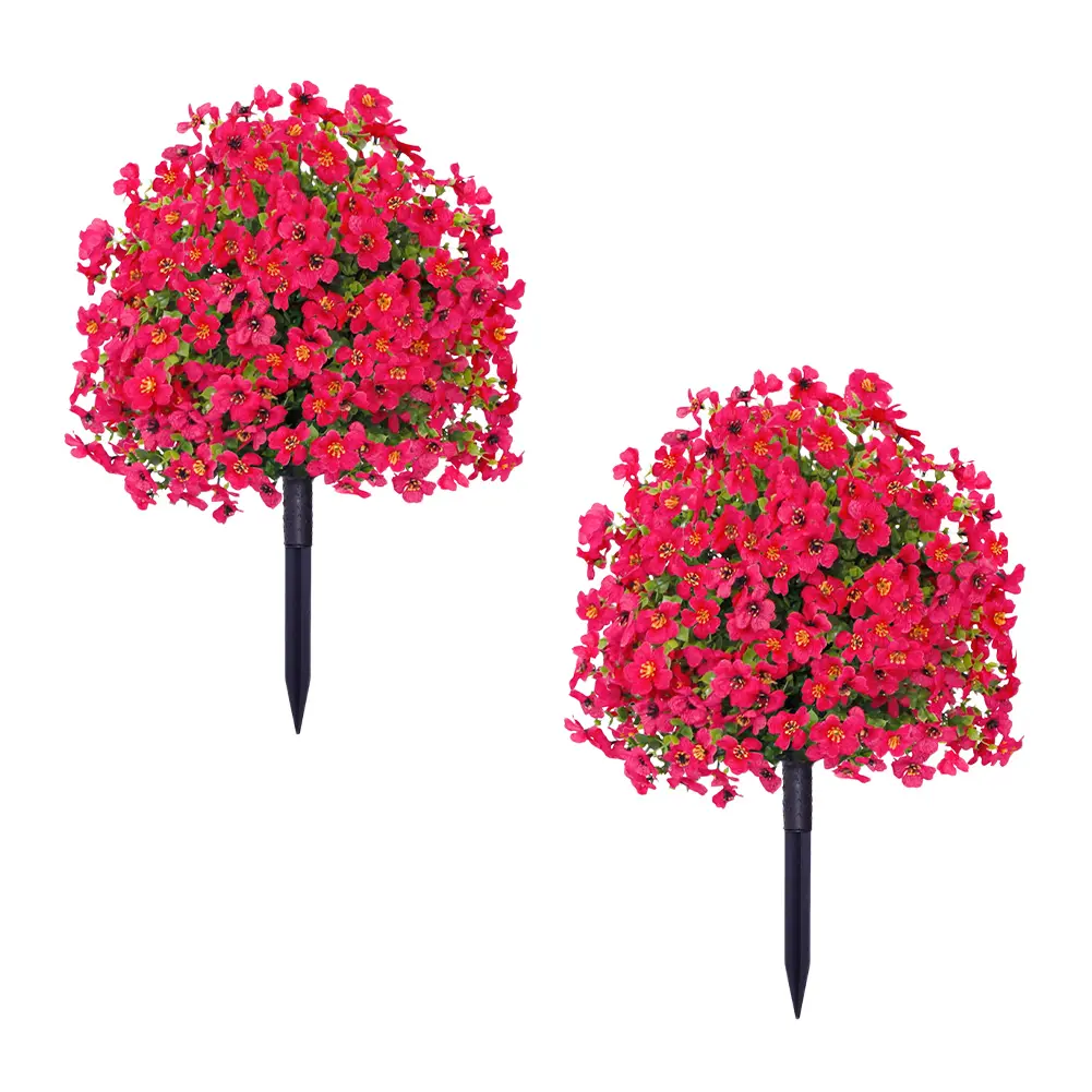 2Pcs Artificial Cedar Wood Topiary Balls with Ground Spikes, Red | Artificial Bushes for Outdoors, UV Resistant Fake Outdoor Bush for Front Door Outdoor Patio & Porch Decor