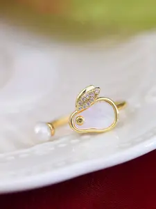 Bunny Thumb Ring with Shell Inlay, Unique Design, Adjustable Open Ring, Fashionable and Literary, Women's Jewelry, All Seasons