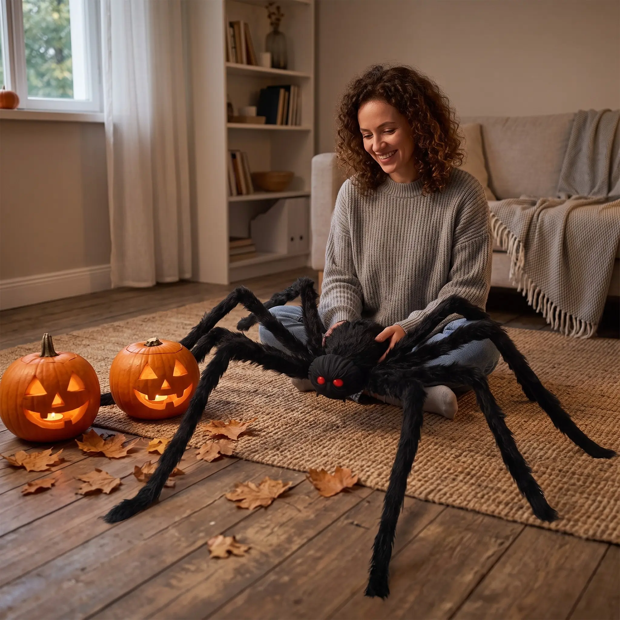 6.6ft Giant Furry Spider Prop, Unbelievably Realistic, Terrifyingly Huge, Nightmare Arachnid Nest for Adult Thrills, Decorative Halloween Item