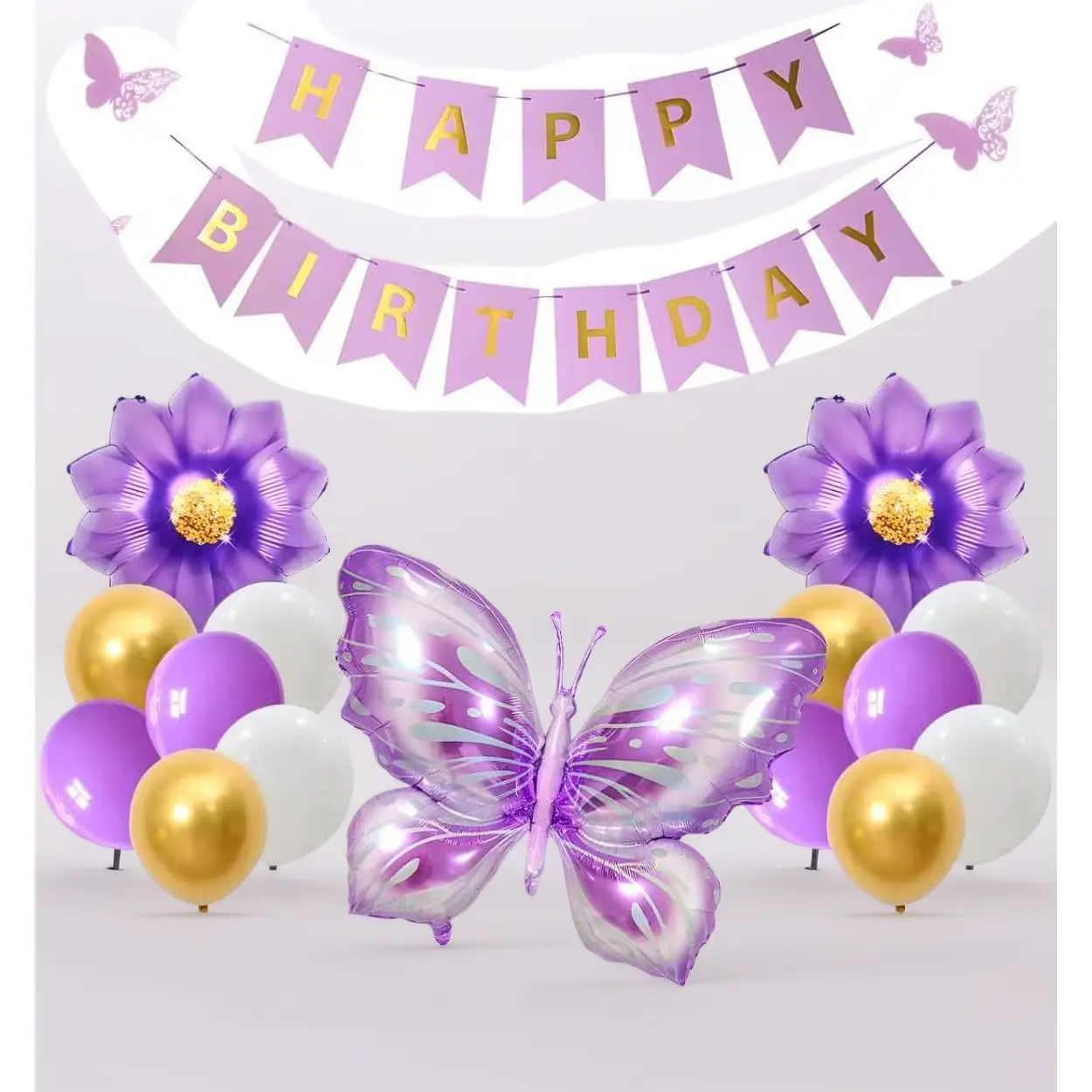 Purple Butterfly Themed Party Decoration Including Butterfly Foil Balloons Sunflower Balloons Suitable For Butterfly Themed Parties Romantic Themed Weddings And Baby Parties
