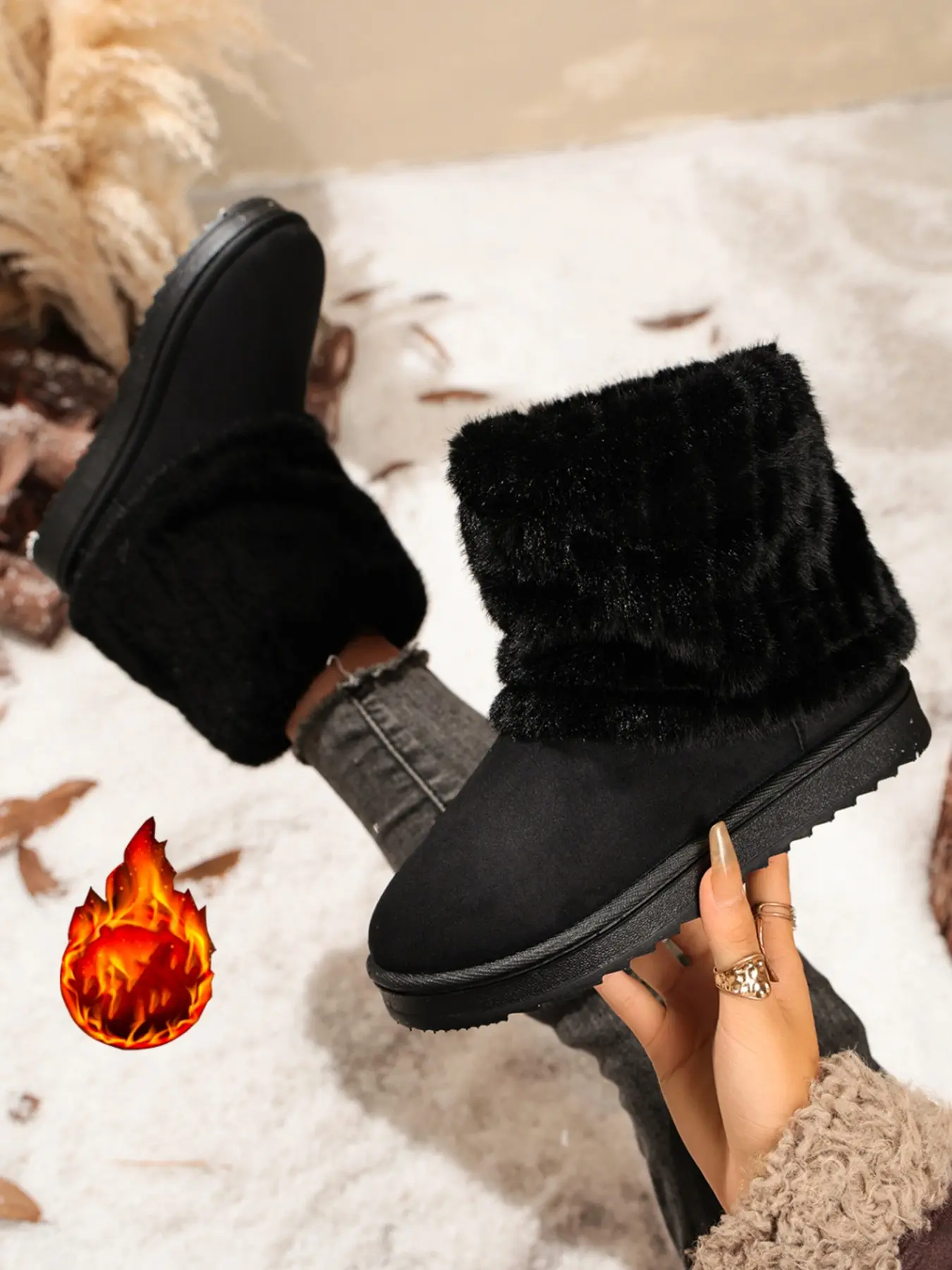 Women's Mid-Calf Snow Boots, Faux Suede Thick Fur Lining, Anti-Slip Rubber Sole, Warm Fall Winter Outdoor Shoes, Multiple Colors