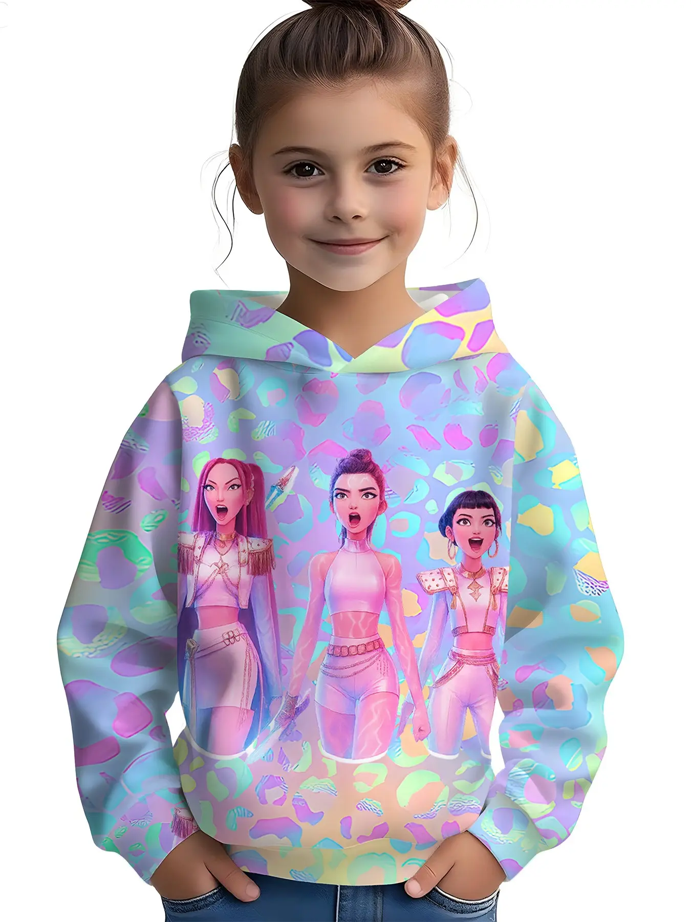 Girls' Winter Fashion Hooded Sweatshirt, Maroon Leopard Pattern Full Print, Anime Cartoon Long Sleeve Pullover, Perfect Christmas Gift, Cartoon Print Hoodie