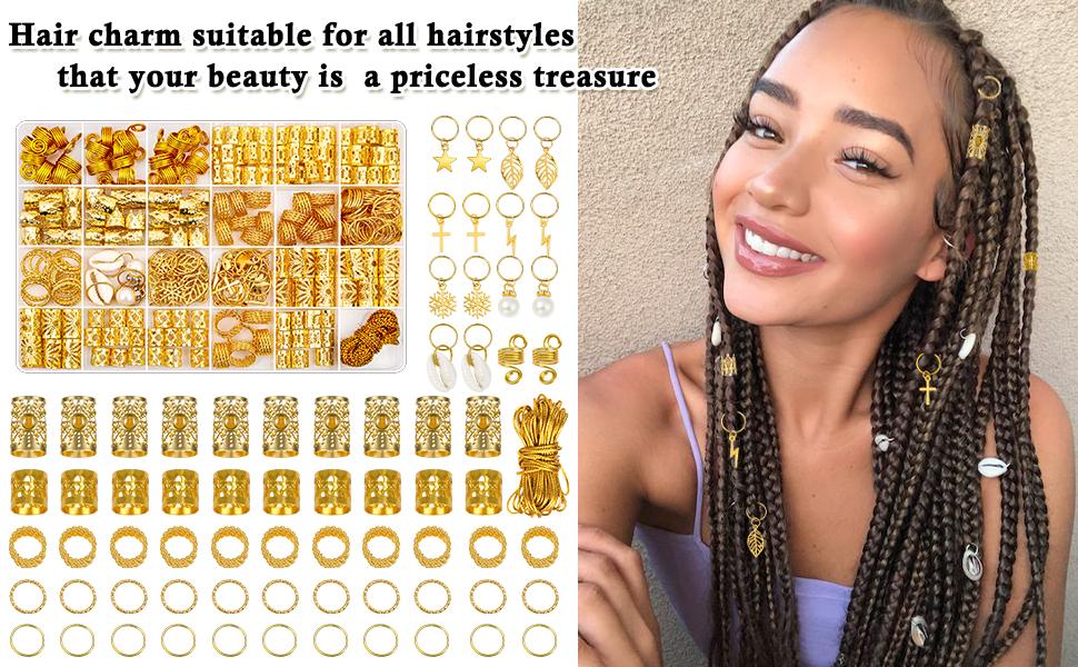 259 Pcs Hair Jewelry, Hair Accessories for Braids Silver Loc Jewelry for Hairs Dreadlocks Braid Jewelrys Hairs Cuffs Clips Dreadlock Accessories for Women's Loc Charms Rings Decoration