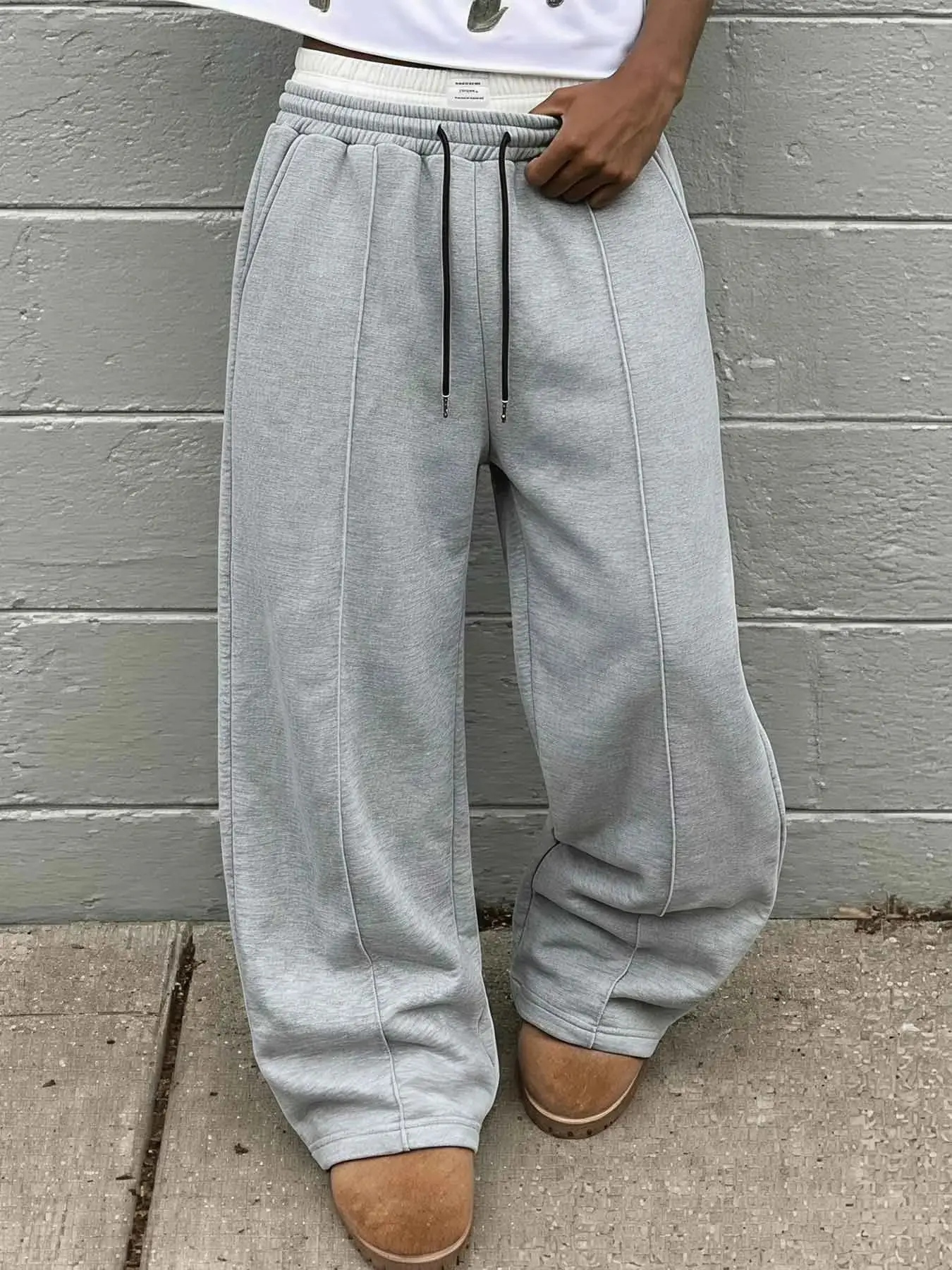 Men's Wide Leg Double Waistband Sweatpants | Loose Fit Straight Leg Drawstring Pants with Side Pockets | Y2K Athleisure Streetwear Bottoms for Daily & Gym Wear