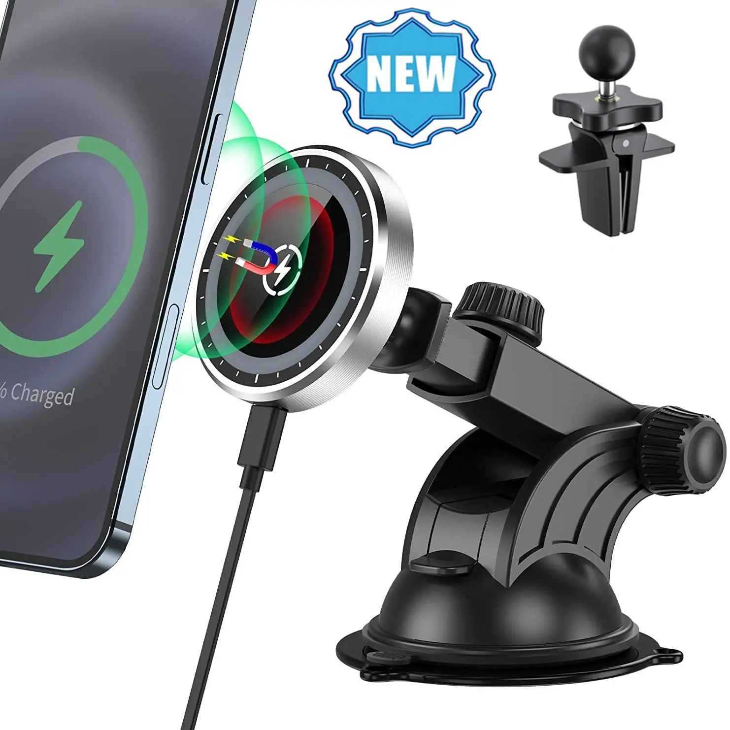 Car Dashboard Mount Wireless Charger, 25w Fast Charging, Magnetic Phone Holder, Adjustable Arm, Compatible with iPhone 17-12