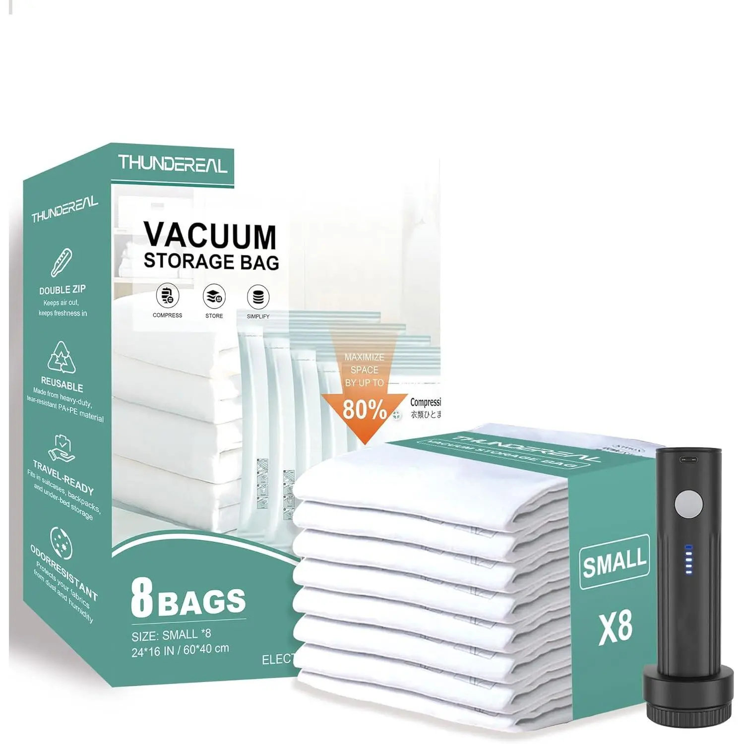 Travel Vacuum Bags with Electric Pump, Multiple Combinations Travel Packing Bags for Luggage and Suitcase, Carry-on Size Compression Saver for Clothes and Clothing (A: 8 Small-EPUMP)