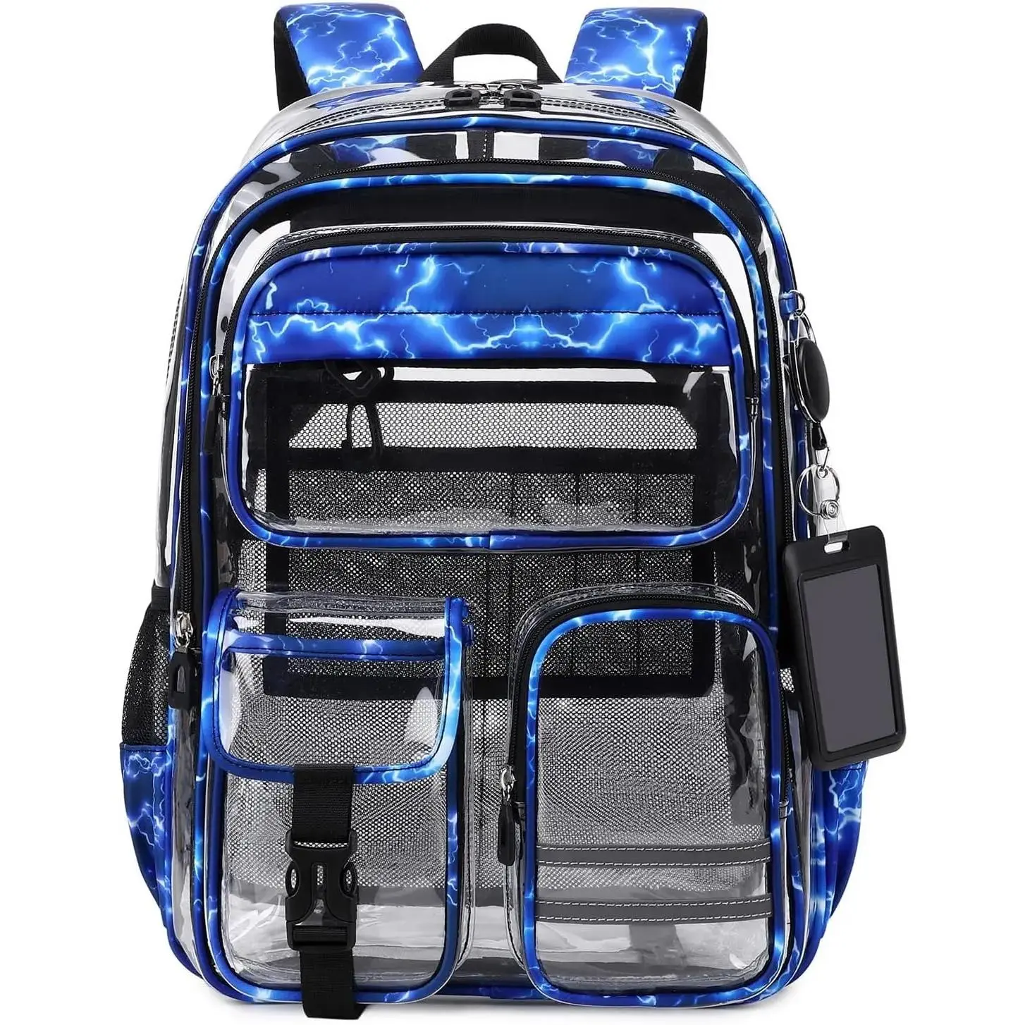 Clear Backpack for School,Transparent Backpack Stadium Events,Heavy Duty Clear Bookbag for Girls,Boys,Work,Sport Blue Lightning