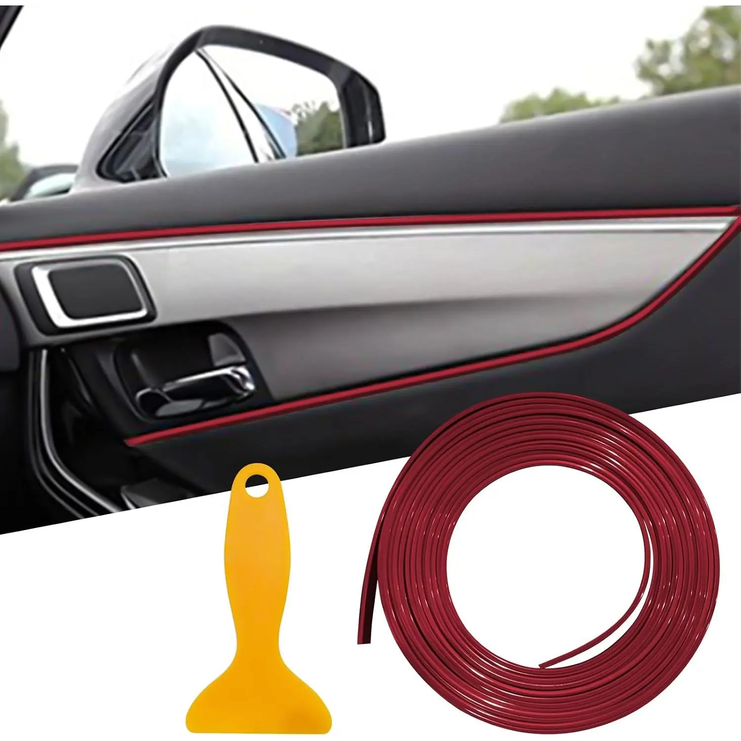 Interior Moulding Trim Strips with Installing Tool, 16.4ft Electroplating Filler Insert Decoration Styling Strips for  Door Dashboard, Flexible DIY Automotive Accessories for Women Men