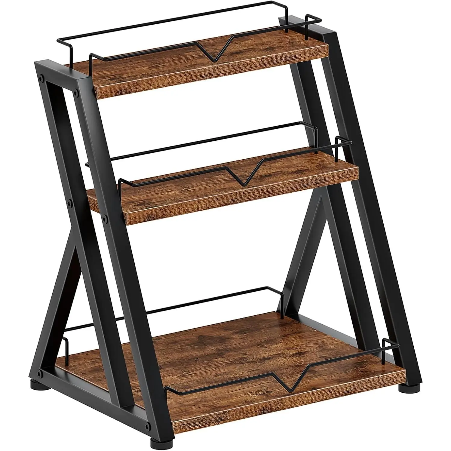 3-Tier Kitchen  Rack, Kitchen Countertop Shelf, Desk Shelf Organizer, Dresser Top Storage Rack, for Office, Living Room, Bathroom, Rustic Brown and Black BF10TL01