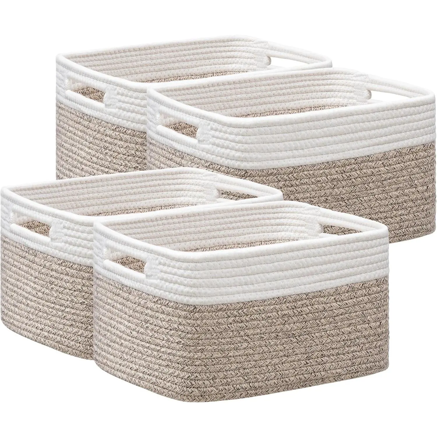 4 Pack Storage Baskets for Shelves, Baskets for Organizing, Cube Shelf Storage Bin with Handles, Woven Storage Basket, 13"L x 9"W x 7.5"H, White&Light Brown